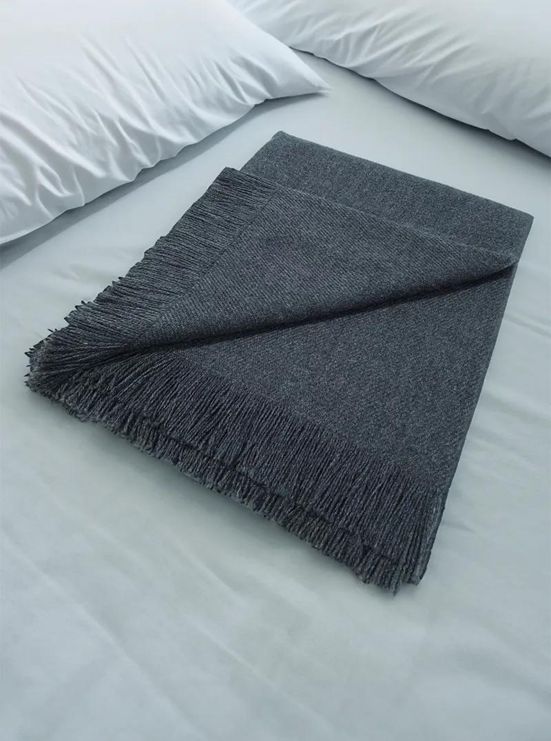 Alpaca Throw Blanket | Grey with Fringes