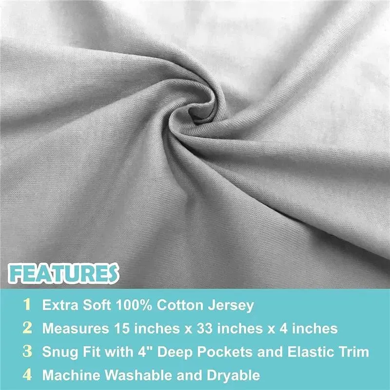 American Baby -100% Cotton Knit 5.7 Oz Value Jersey Fitted Bassinet Sheet 15 X 33 X 4, Grey Alphabet