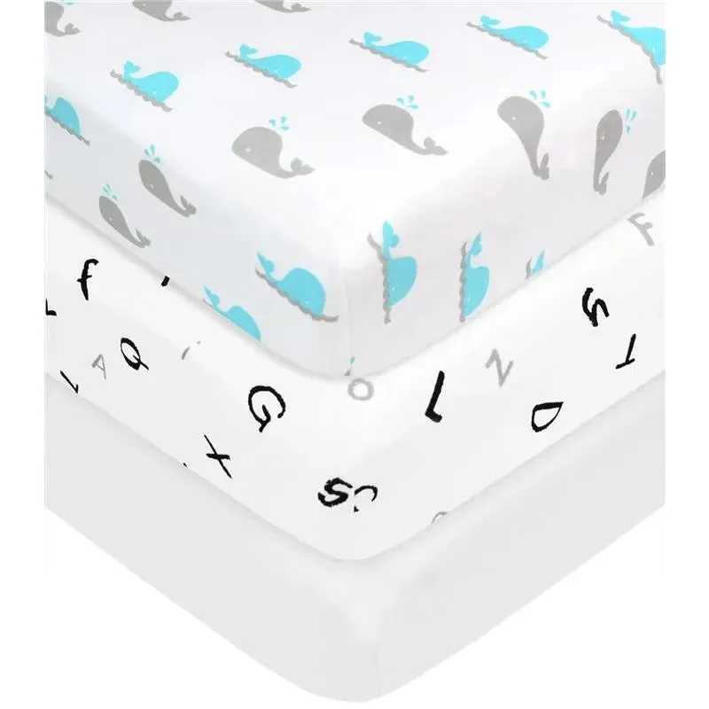 American Baby -100% Cotton Knit 5.7 Oz Value Jersey Fitted Bassinet Sheet 15 X 33 X 4, Grey Alphabet