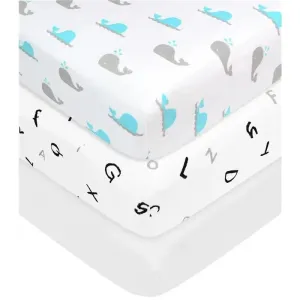 American Baby -100% Cotton Knit 5.7 Oz Value Jersey Fitted Bassinet Sheet 15 X 33 X 4, Grey Alphabet