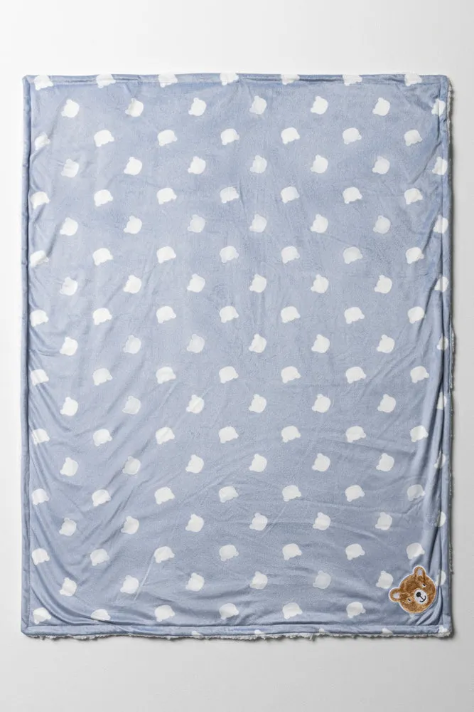Bear Sherpa Blanket Blue