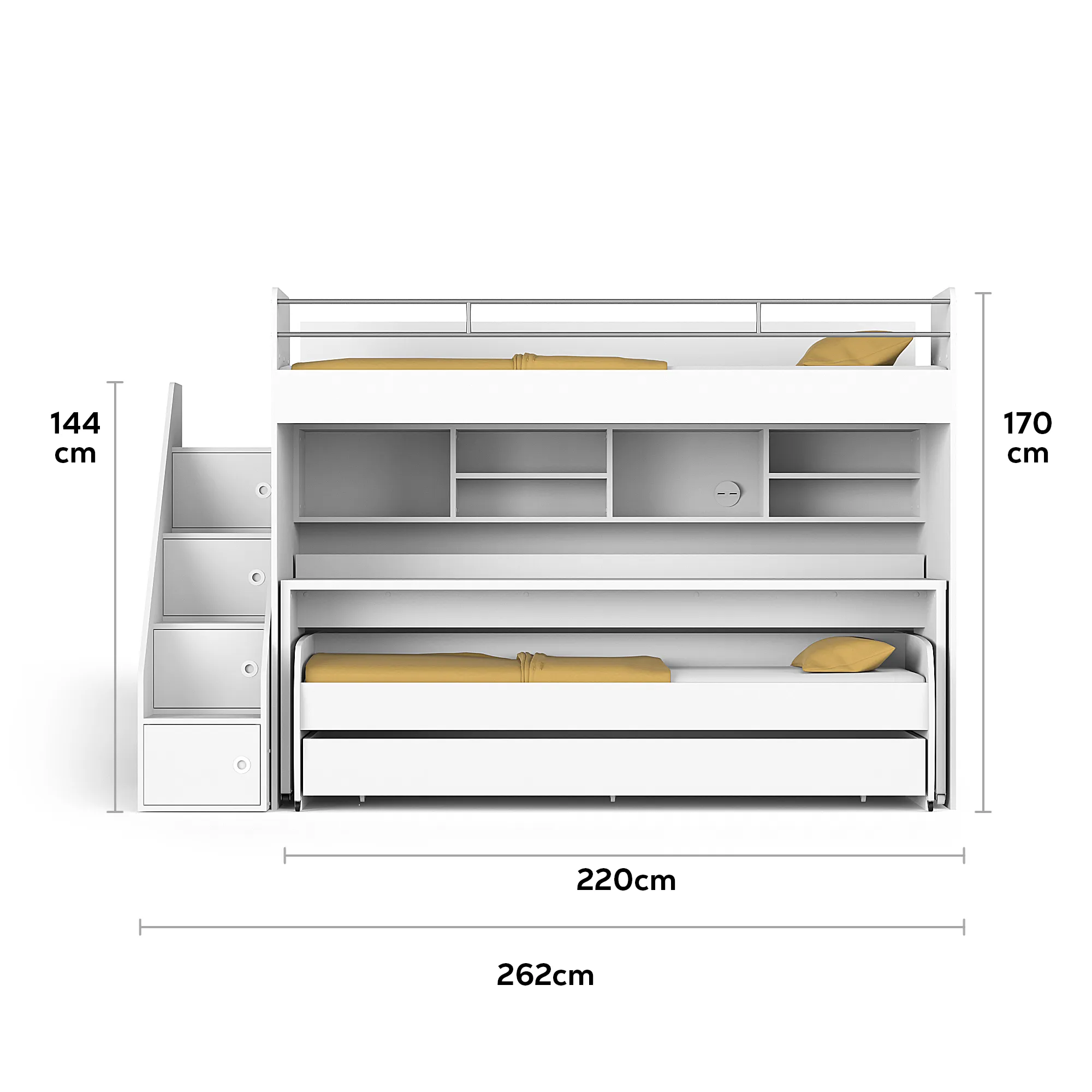 Bel Mondo Long Single Loft Bed with Desk Set