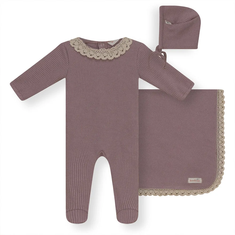Bondoux Bebe Lavender Lace Collar Blanket