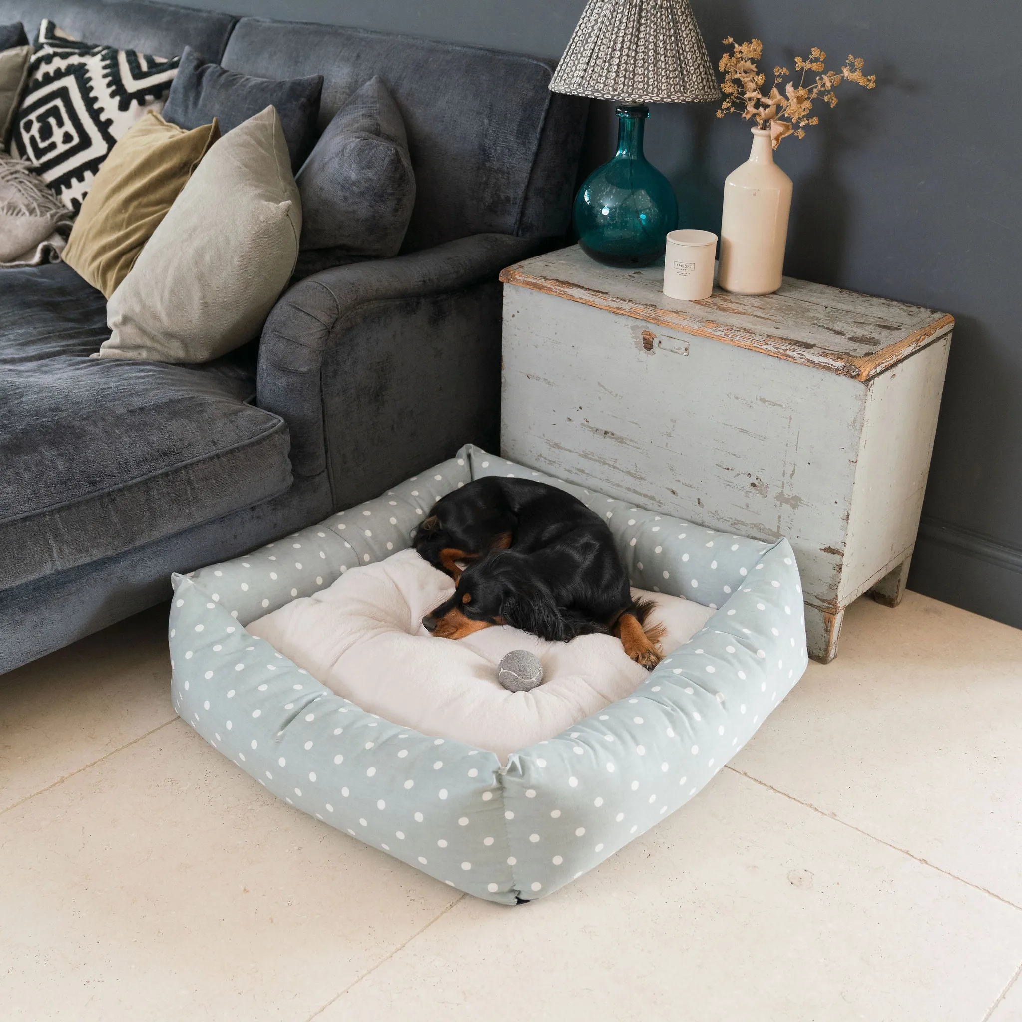 Box Bed With Removable Covers in Duck Egg Spot by Lords & Labradors