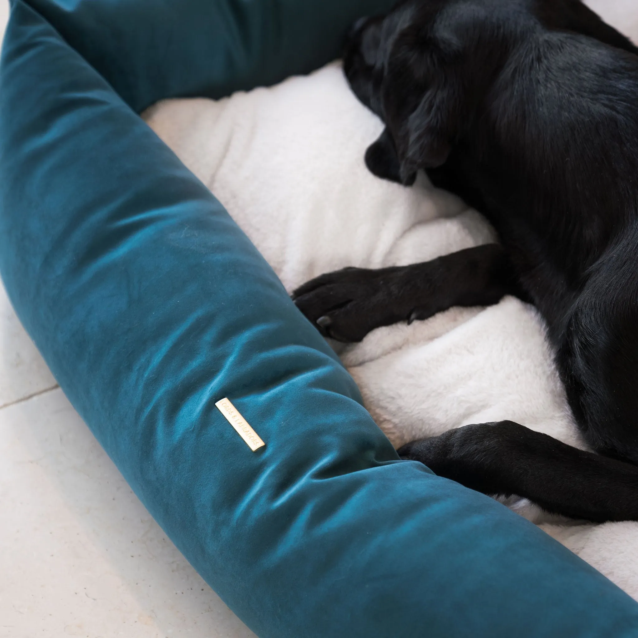 Box Bed With Removable Covers In Marine Velvet by Lords & Labradors