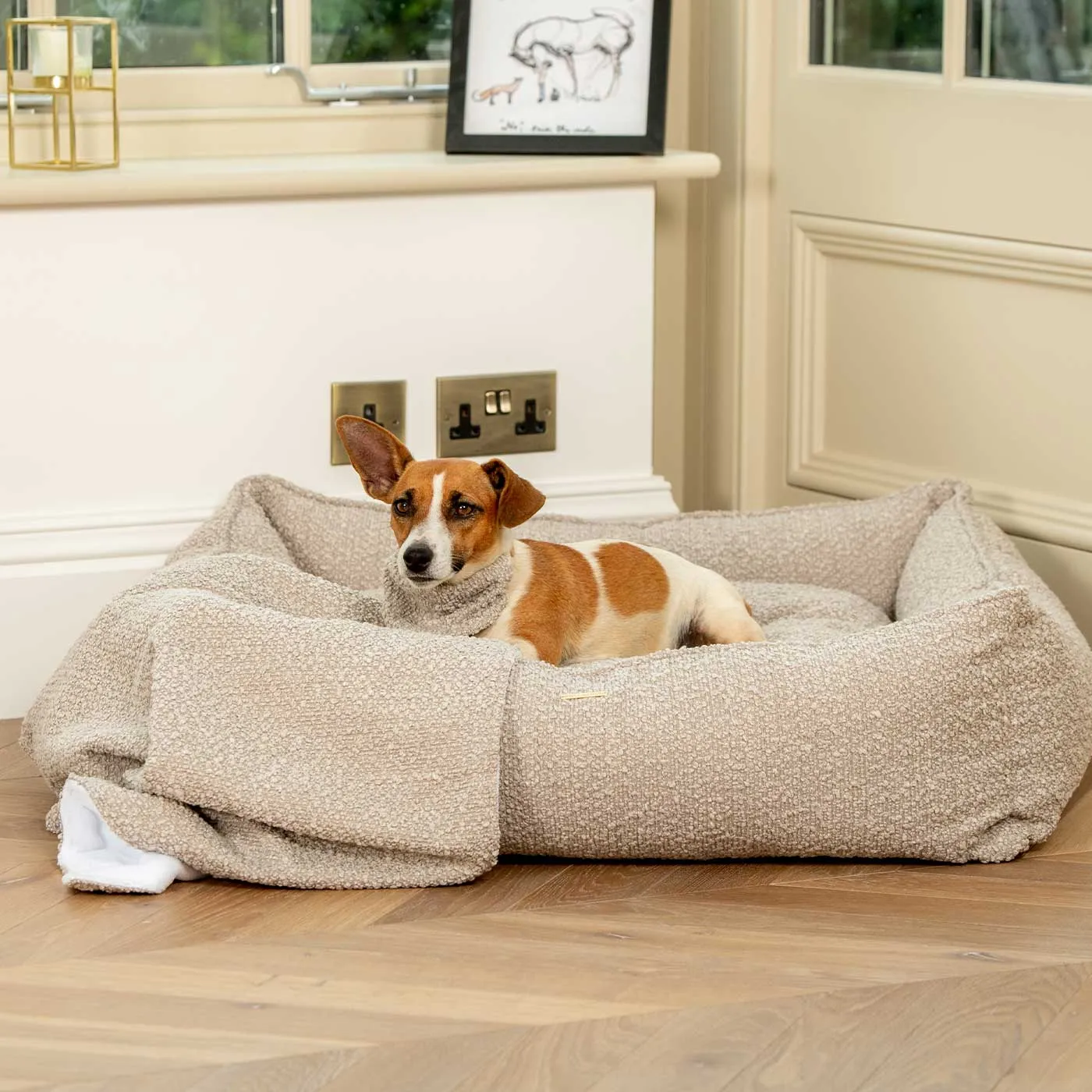 Box Bed With Removable Covers in Mink Bouclé by Lords & Labradors