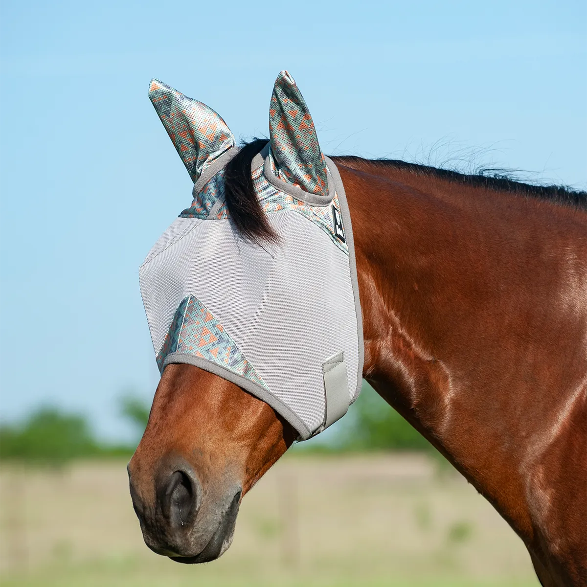 Cashel Pattered Crusader Average Horse Sized Fly Mask with Ears- Sagebrush