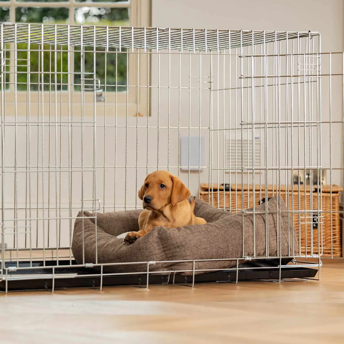 Cosy & Calming Puppy Crate Bed With Removable Covers In Inchmurrin Umber by Lords & Labradors