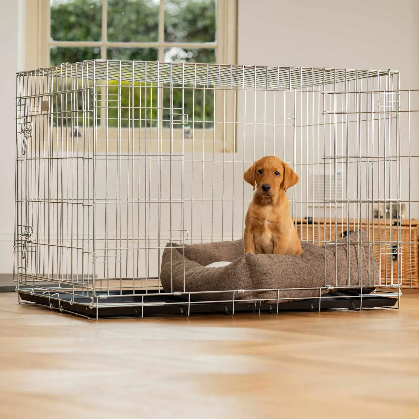 Cosy & Calming Puppy Crate Bed With Removable Covers In Inchmurrin Umber by Lords & Labradors