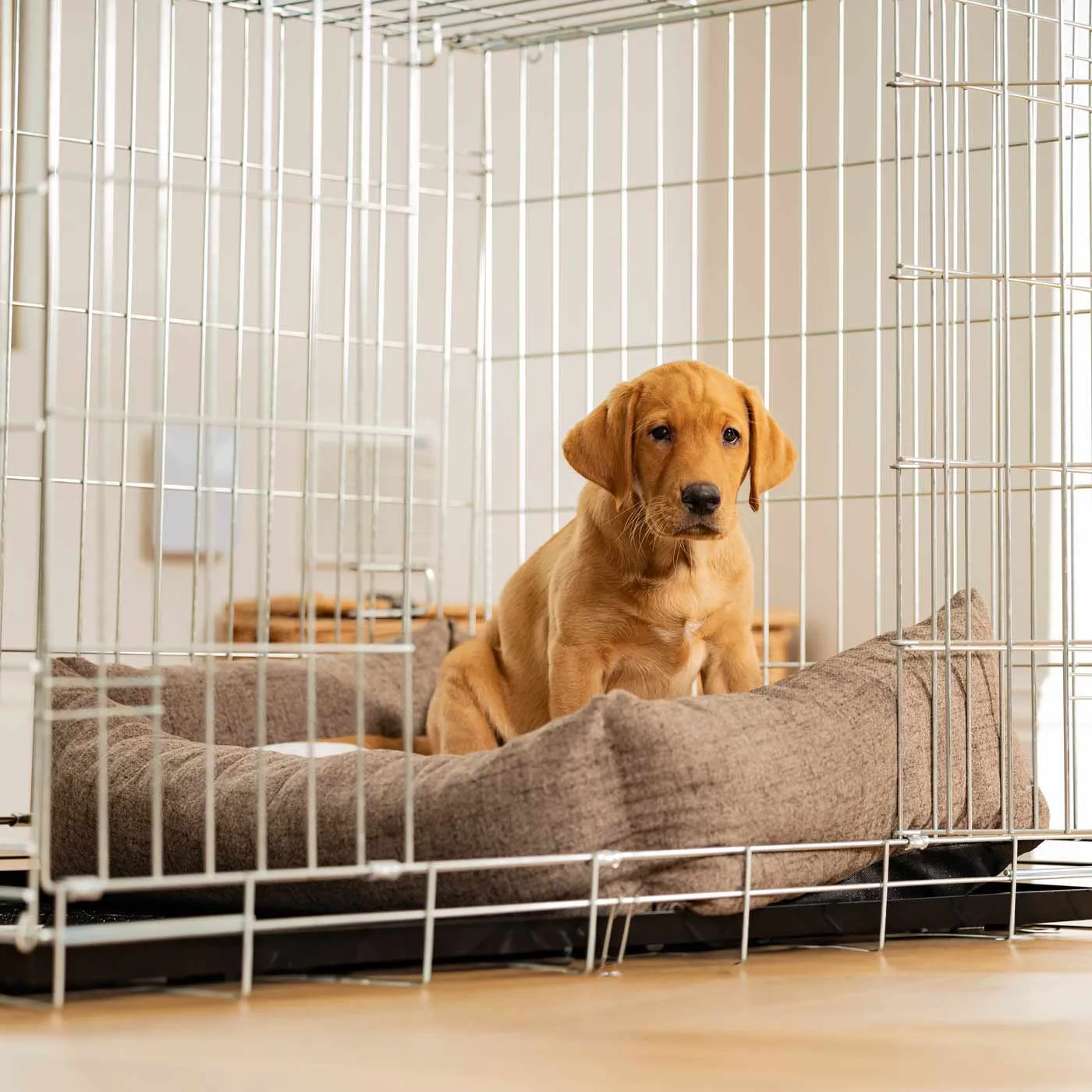 Cosy & Calming Puppy Crate Bed With Removable Covers In Inchmurrin Umber by Lords & Labradors