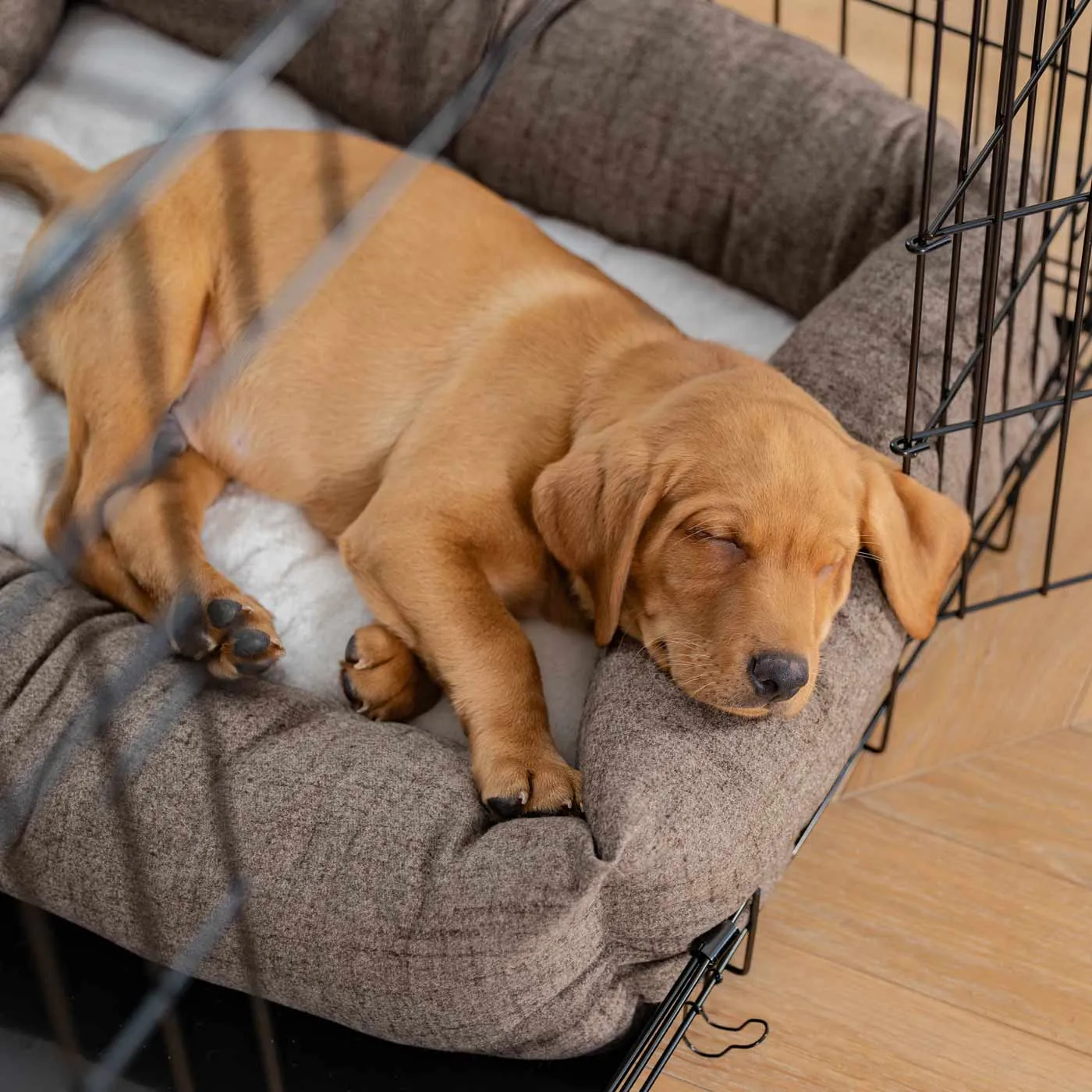 Cosy & Calming Puppy Crate Bed With Removable Covers In Inchmurrin Umber by Lords & Labradors