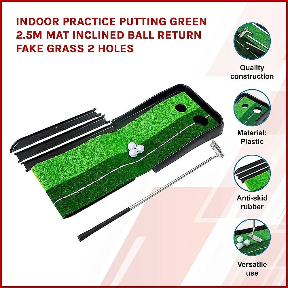 Durable Indoor-Outdoor Putting Green Mat 2 Holes, Putter & Balls