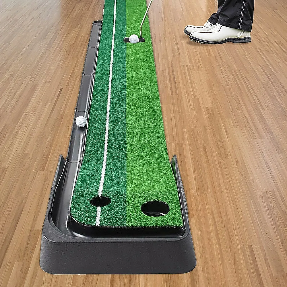Durable Indoor-Outdoor Putting Green Mat 2 Holes, Putter & Balls