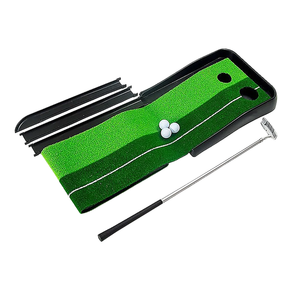 Durable Indoor-Outdoor Putting Green Mat 2 Holes, Putter & Balls