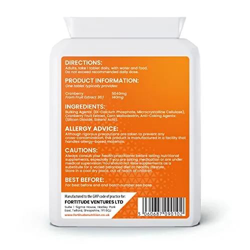 Fortitude Nutrition Cranberry Tablets 5000mg 90 Vegan Tablets