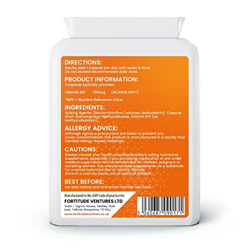 Fortitude Nutrition Vitamin B12 1000mcg 120 Vegan Capsules