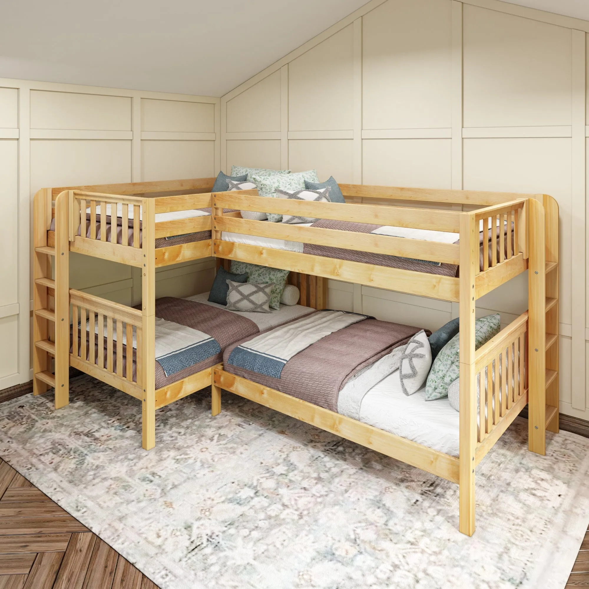 Full   Twin Medium Corner Bunk with Ladders on Ends