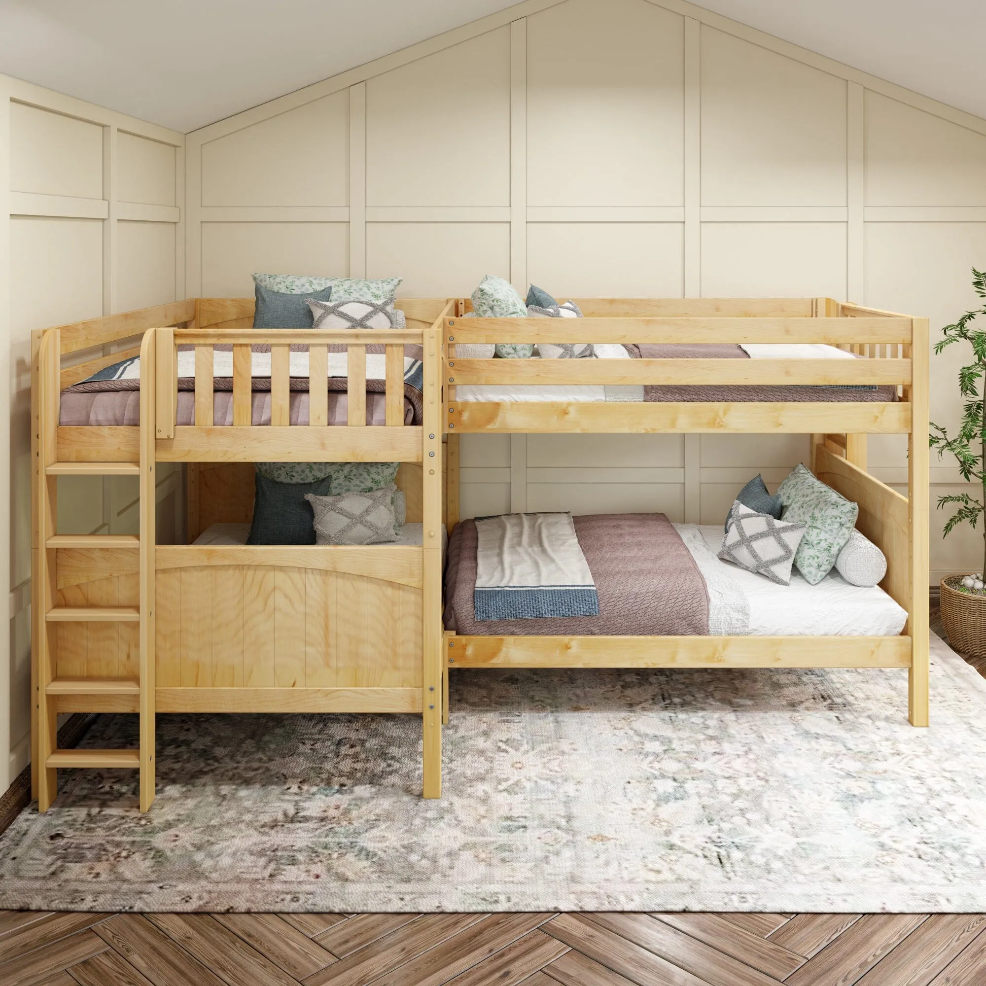 Full   Twin Medium Corner Bunk with Ladders on Ends