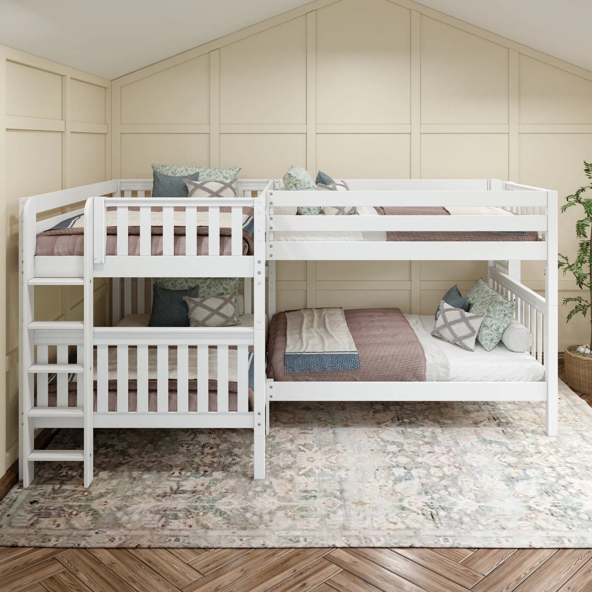 Full   Twin Medium Corner Bunk with Ladders on Ends