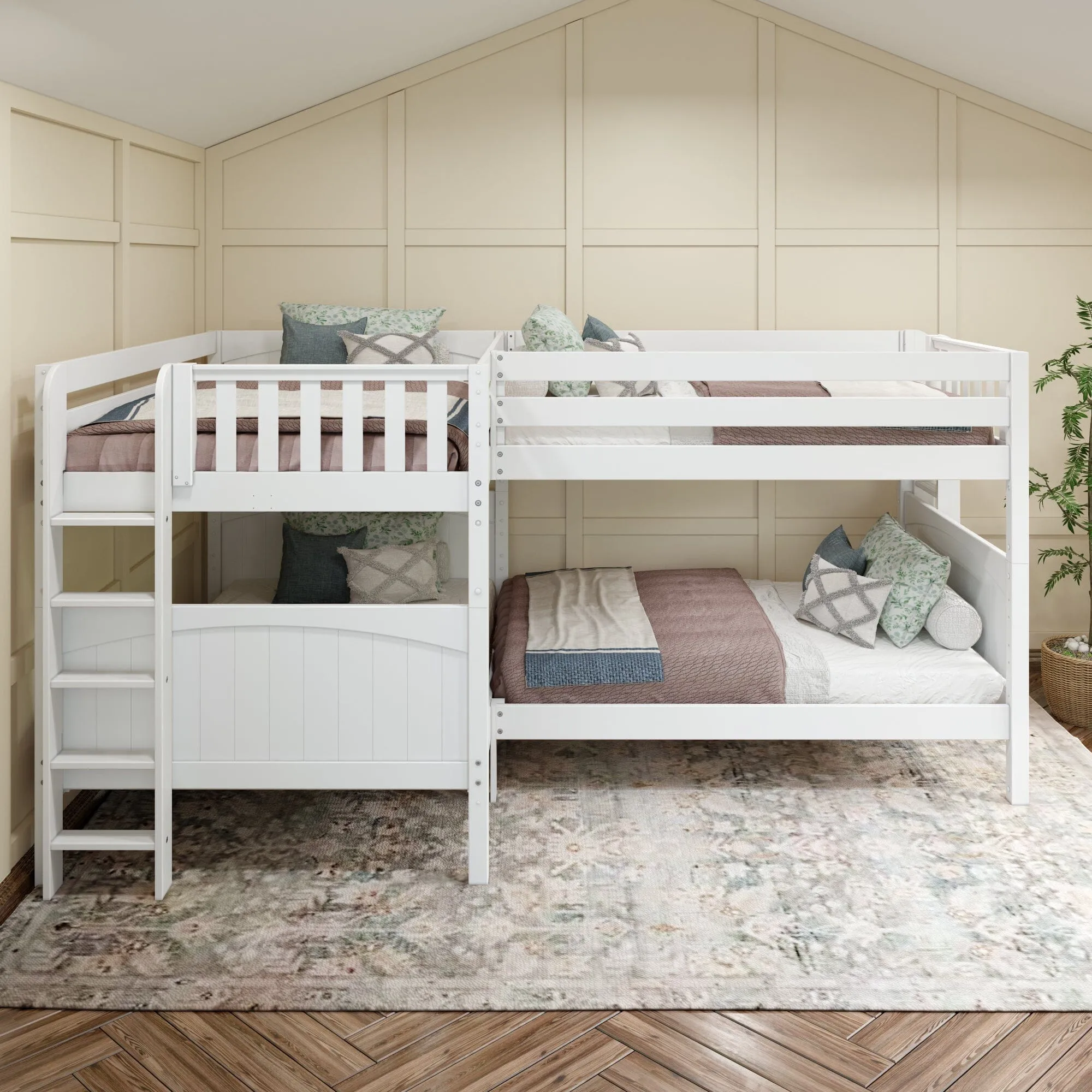 Full   Twin Medium Corner Bunk with Ladders on Ends