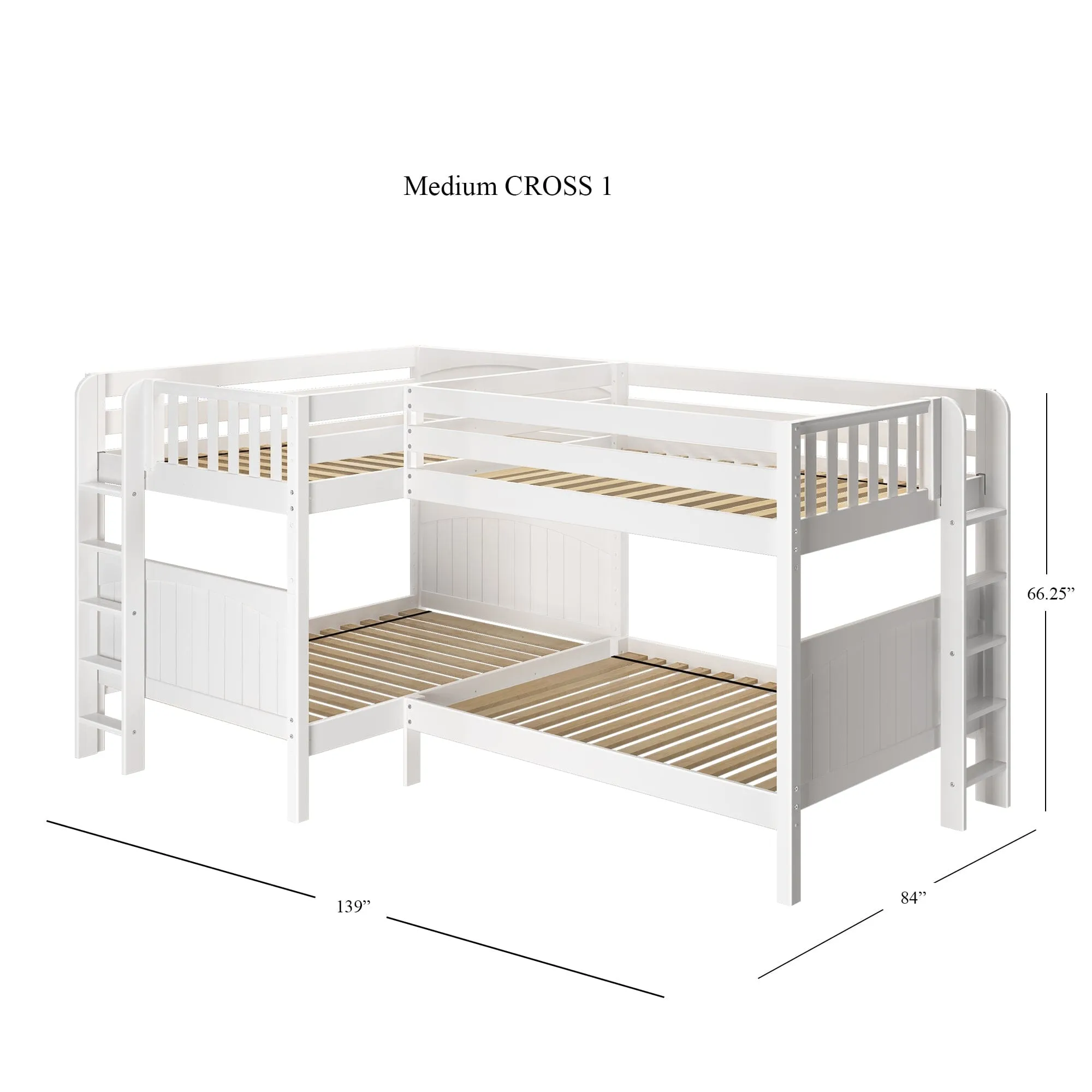Full   Twin Medium Corner Bunk with Ladders on Ends