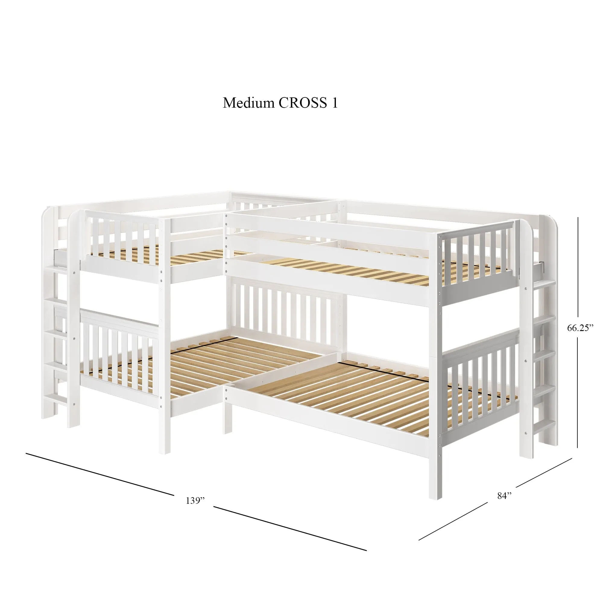 Full   Twin Medium Corner Bunk with Ladders on Ends