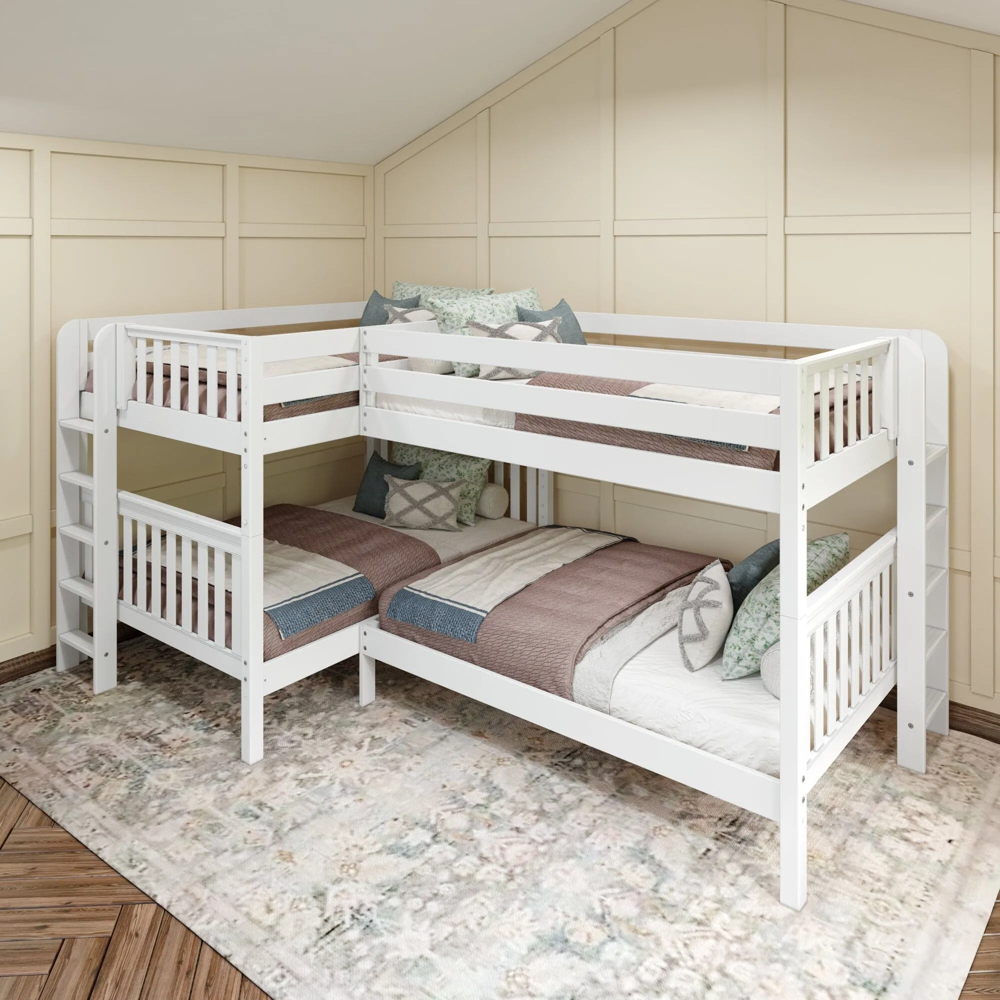 Full   Twin Medium Corner Bunk with Ladders on Ends