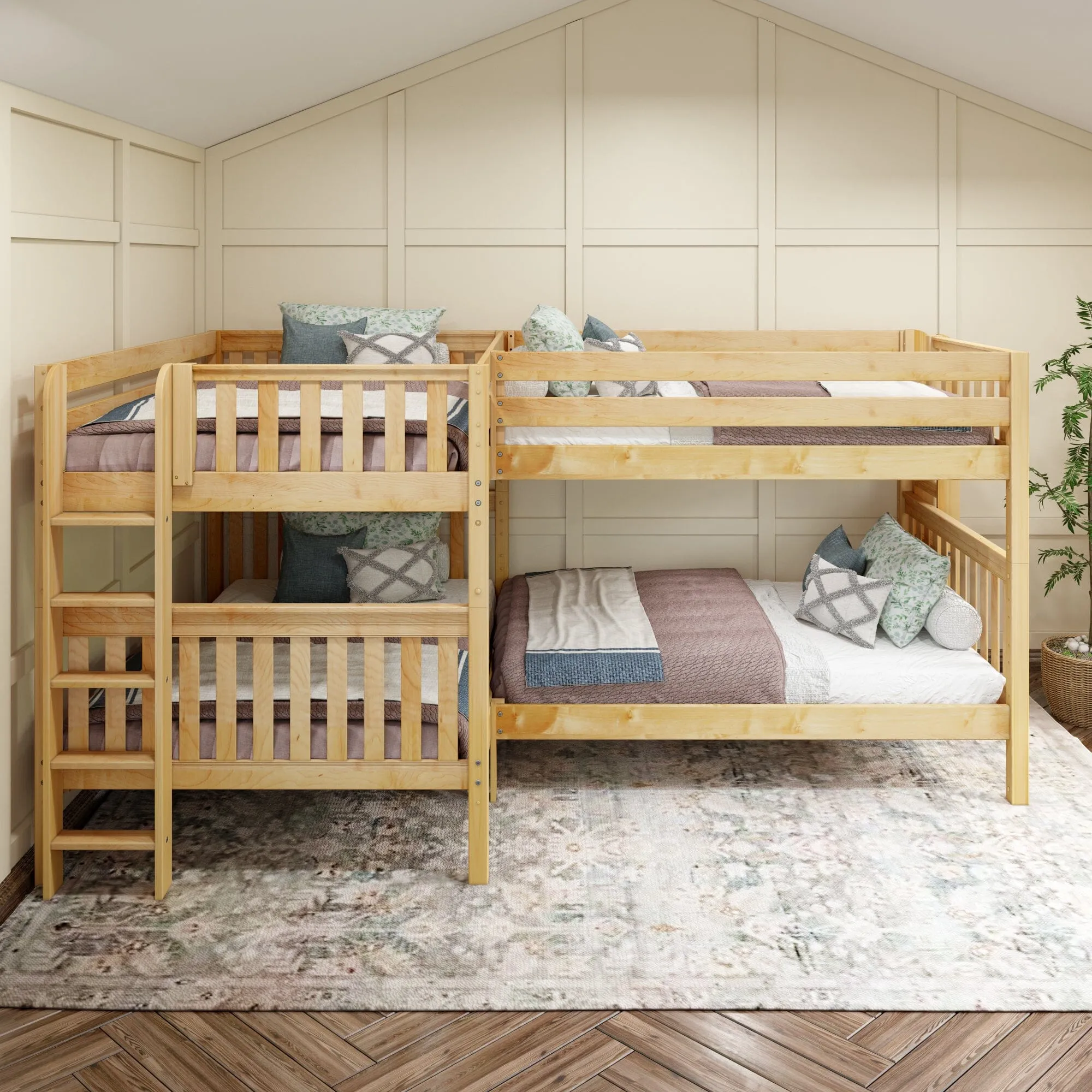 Full   Twin Medium Corner Bunk with Ladders on Ends