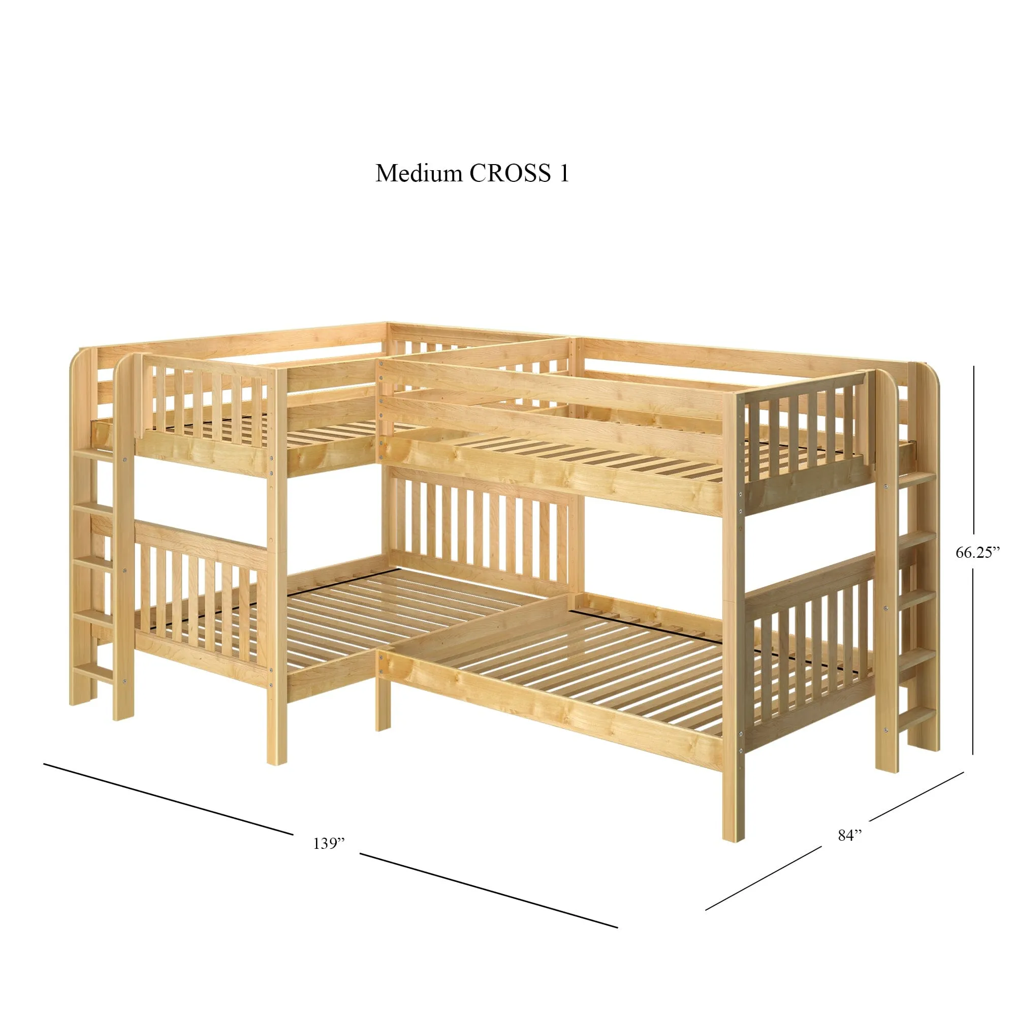 Full   Twin Medium Corner Bunk with Ladders on Ends