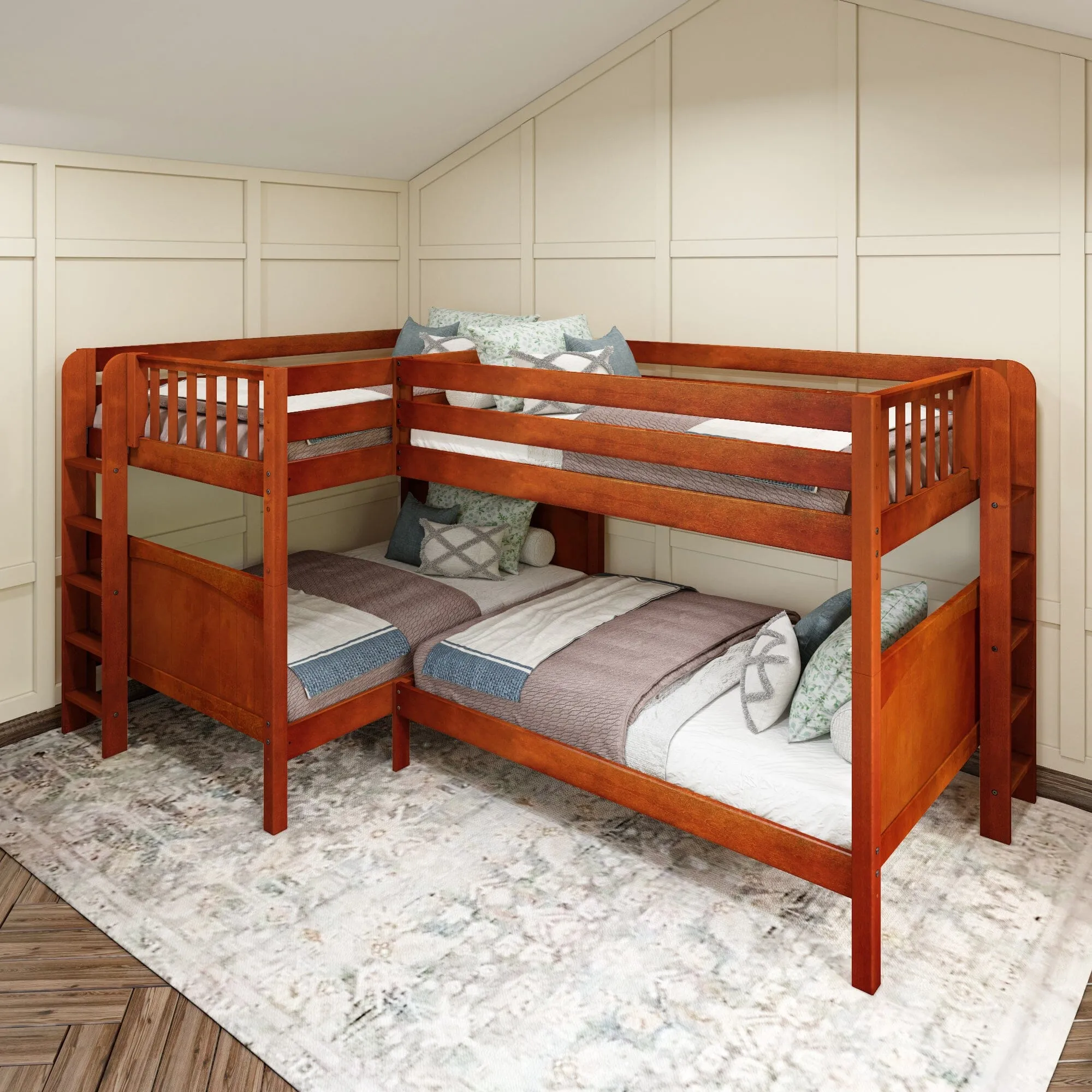 Full   Twin Medium Corner Bunk with Ladders on Ends