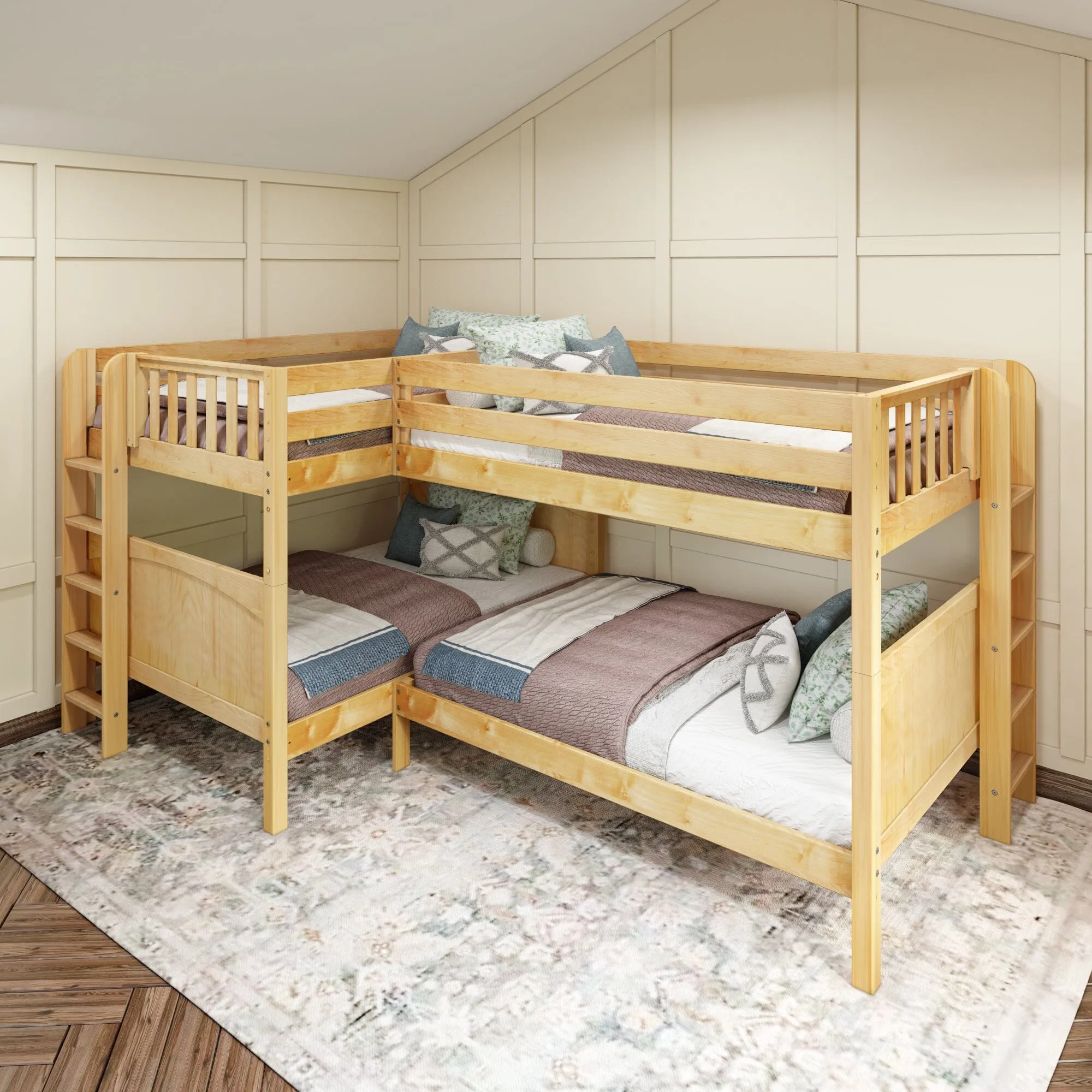 Full   Twin Medium Corner Bunk with Ladders on Ends