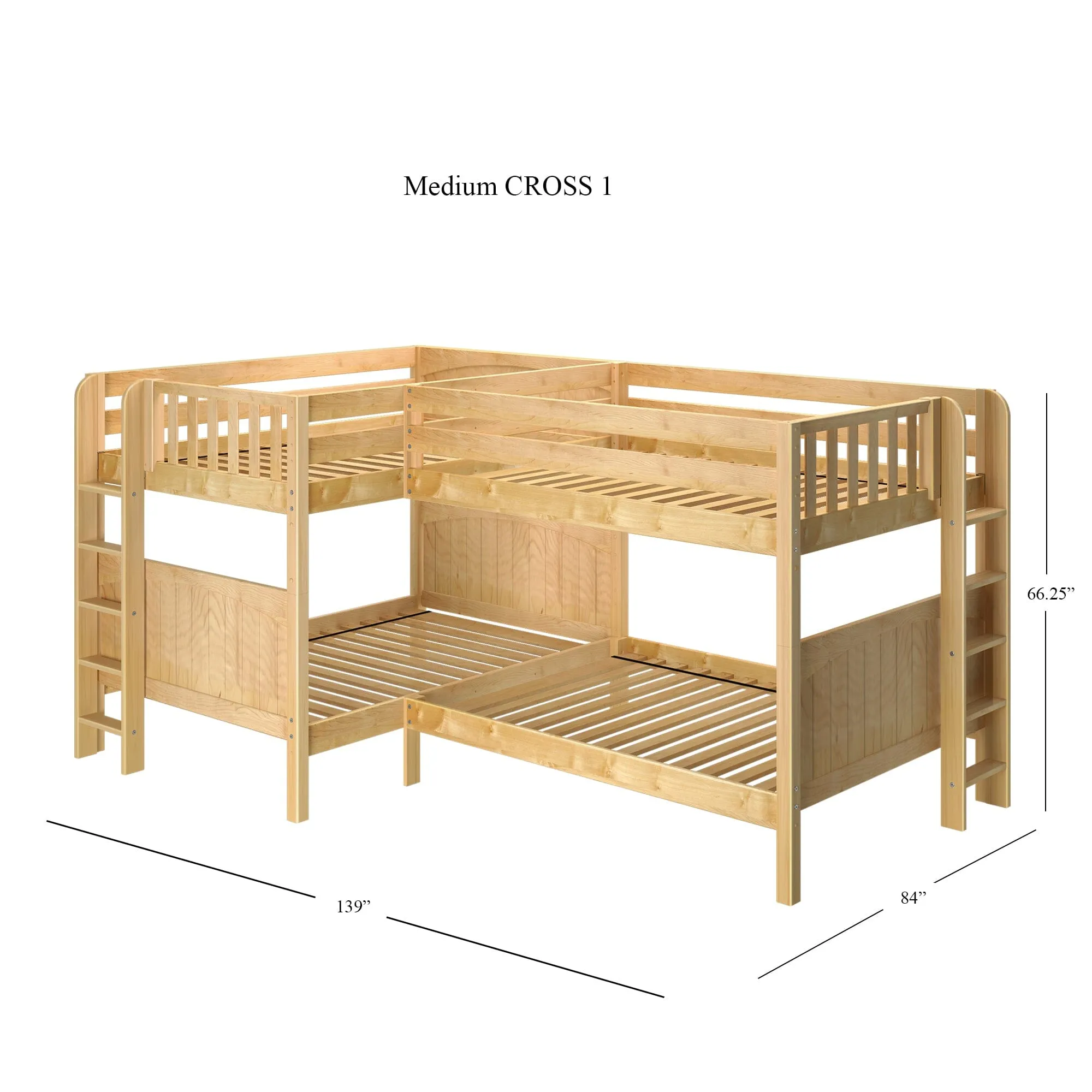 Full   Twin Medium Corner Bunk with Ladders on Ends