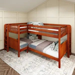 Full   Twin Medium Corner Bunk with Ladders on Ends