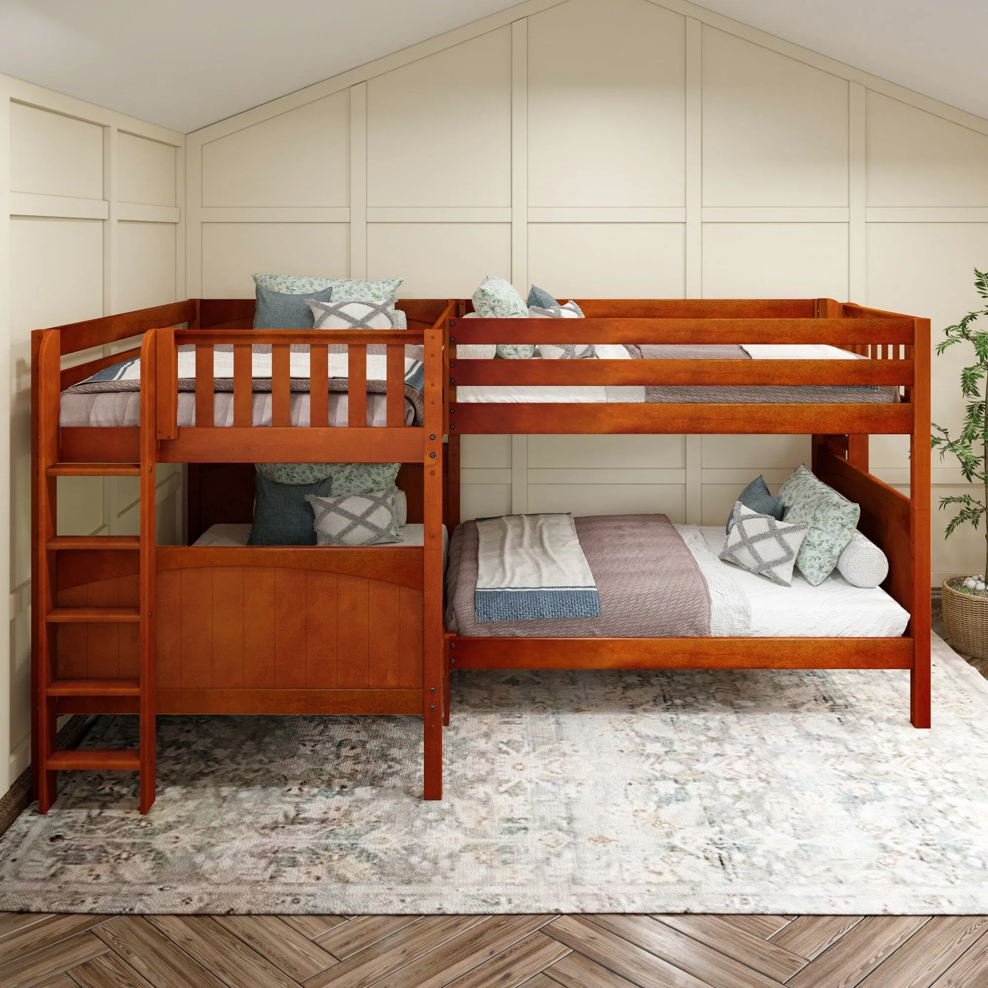 Full   Twin Medium Corner Bunk with Ladders on Ends