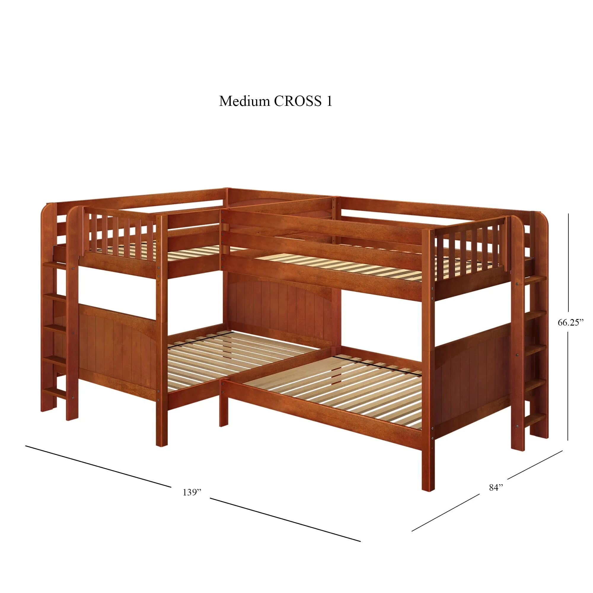 Full   Twin Medium Corner Bunk with Ladders on Ends