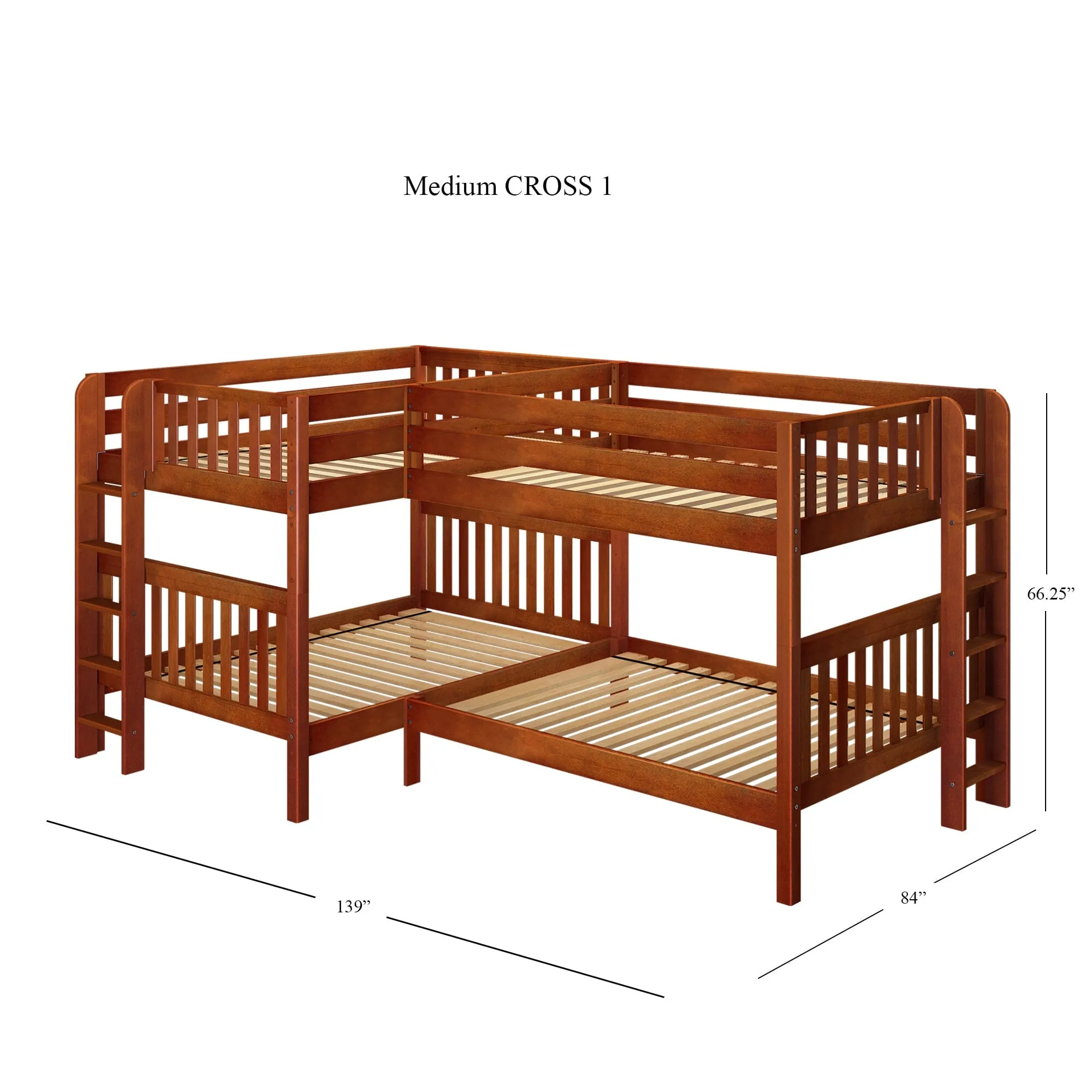 Full   Twin Medium Corner Bunk with Ladders on Ends