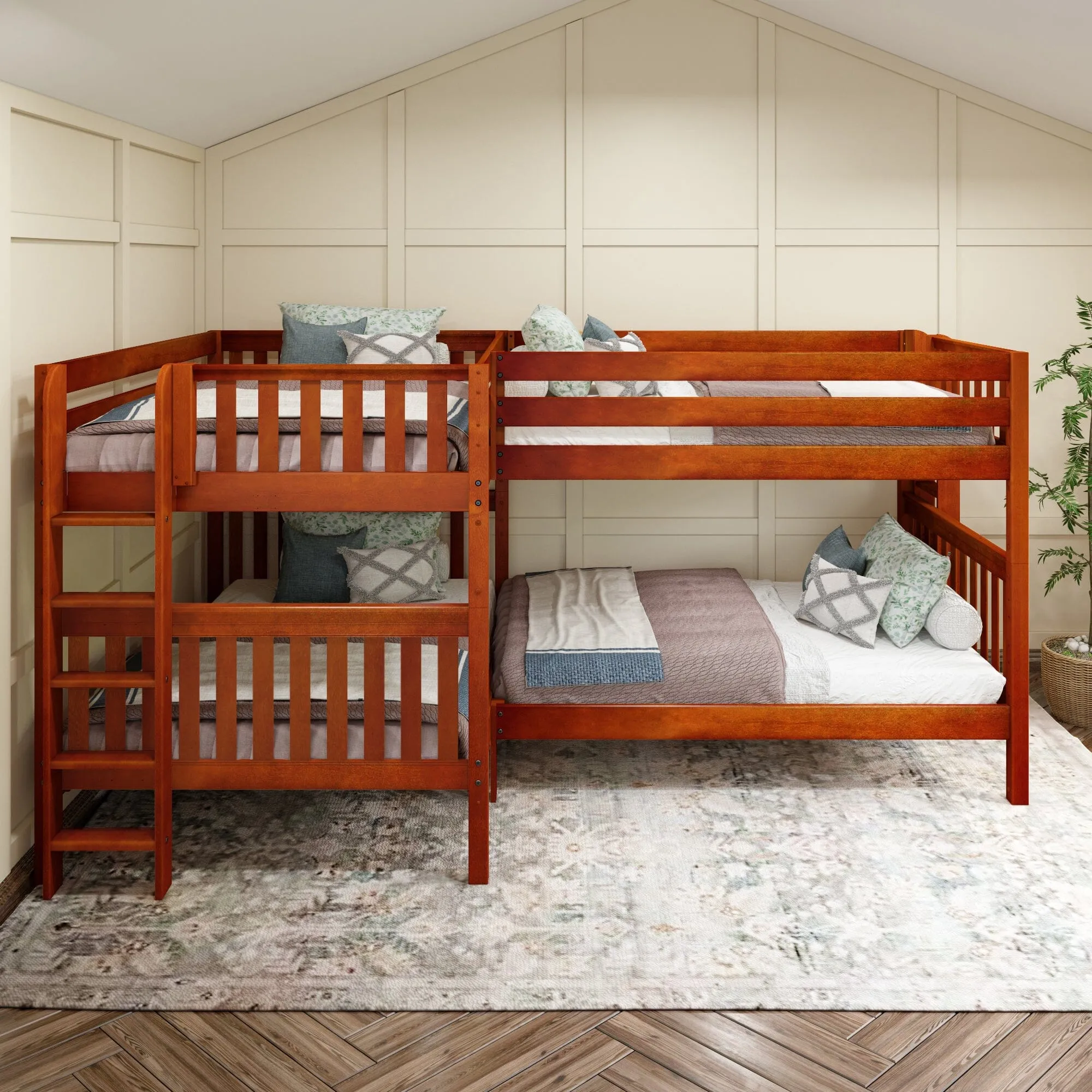 Full   Twin Medium Corner Bunk with Ladders on Ends