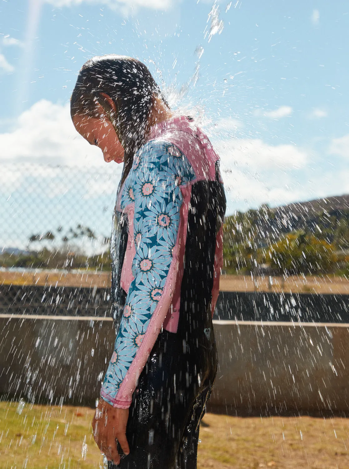 Girls 2-7 3/2mm Prologue Back Zip Wetsuit - Crystal Teal Sol Flower