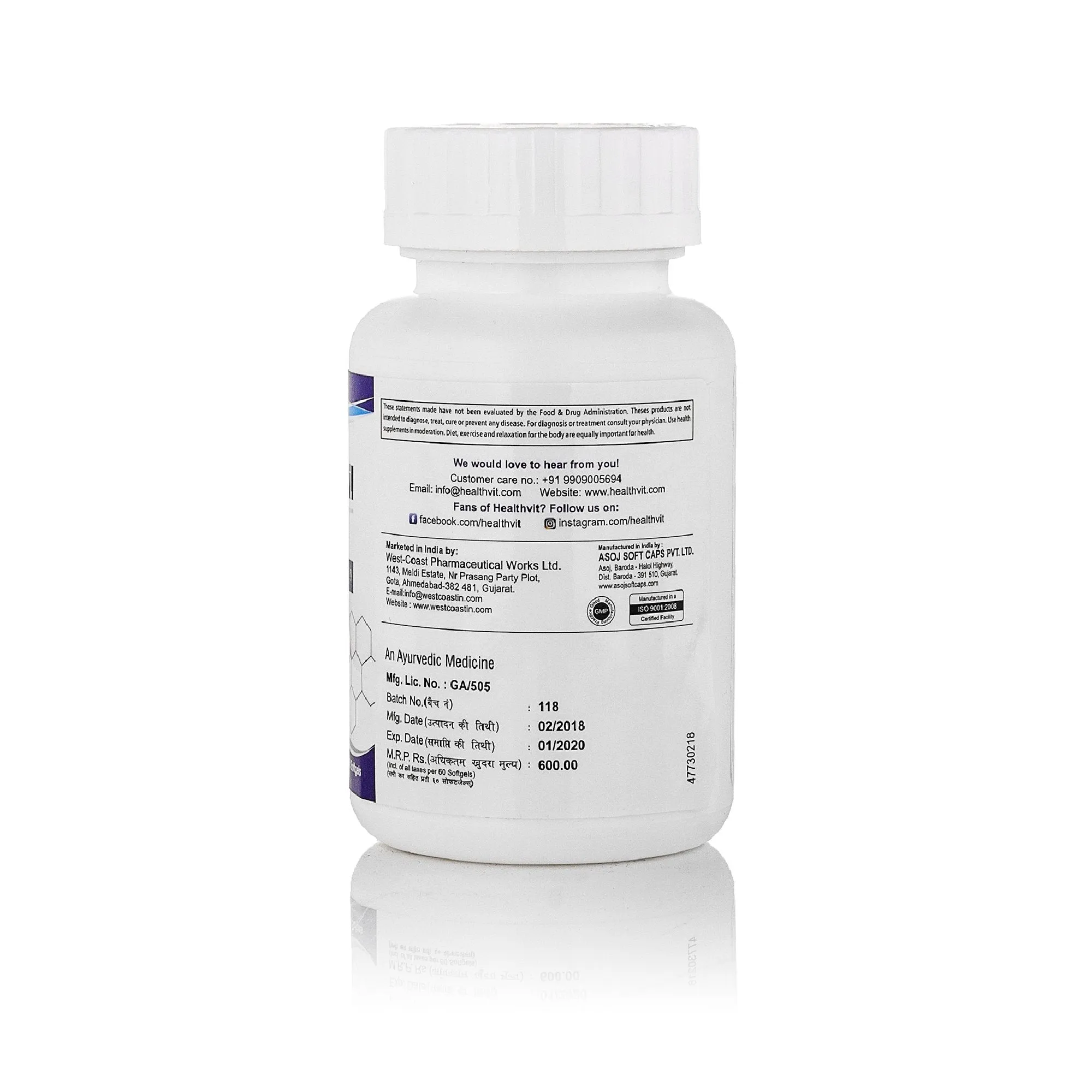 HealthVit Flaxseed Oil Softgels 1000 mg for Natural Source of Omega 3, 6, 9-60 Softgels