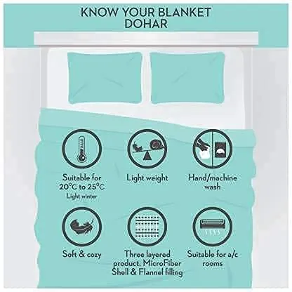 HomyReef 100% Cotton Reversible Ac Dohar Double Bed Size| AC Blanket |Dohar|Quilt|Summer Dohar | Soft Light-Weight Bed Blanket (Design 6, Double Bed - 84x88 Inch)