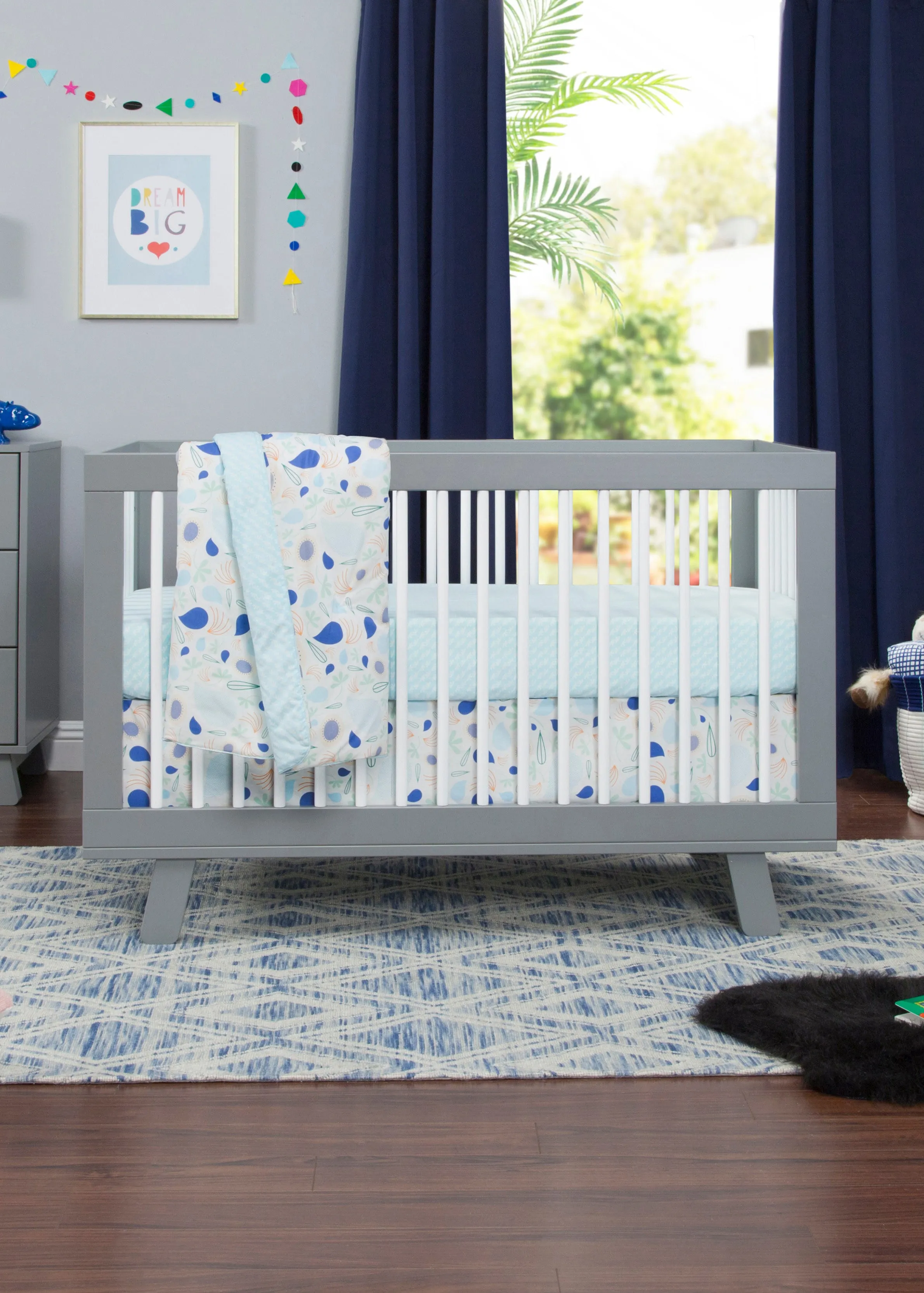 HUDSON 3-IN-1 CONVERTIBLE CRIB WITH TODDLER BED CONVERSION KIT - GREY/WHITE