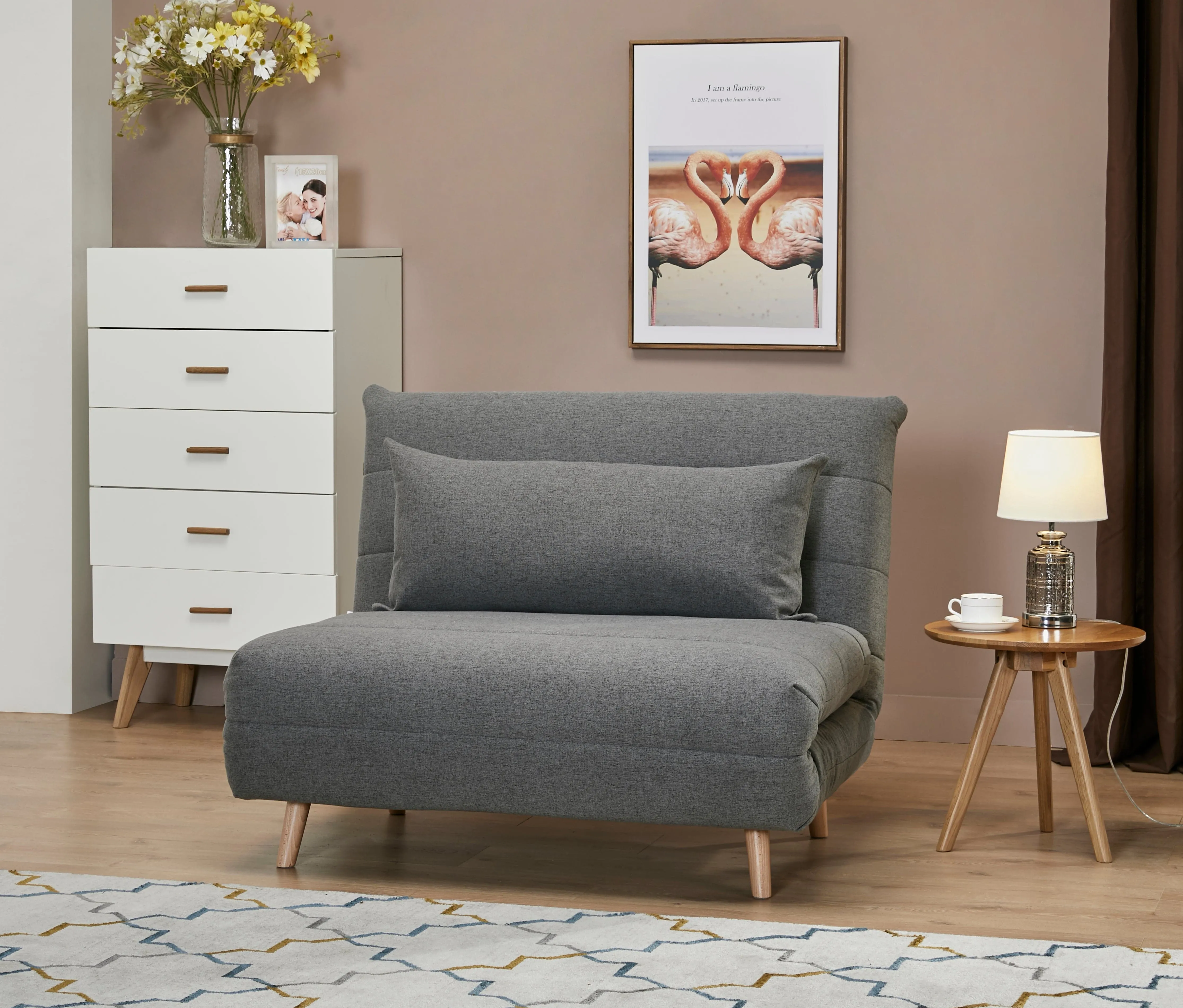 Kenny Fabric Sofa Bed - Dark Grey/Beige
