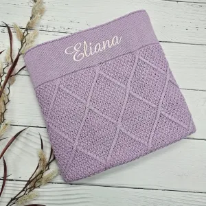Lilac Personalised Diamond Knit Baby Blanket