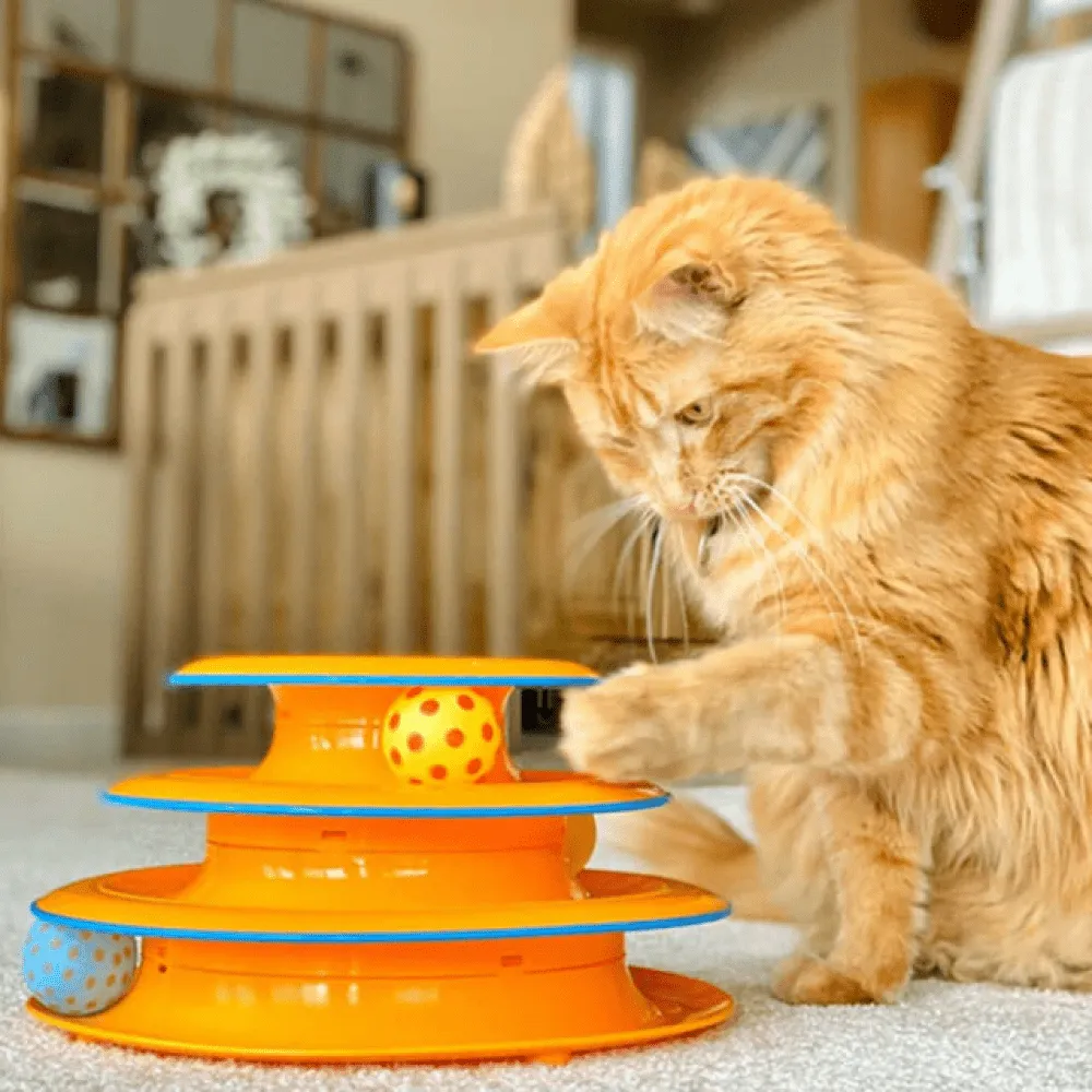 Outward Hound Tower of Track Three Level Active Toy for Cats (Orange)
