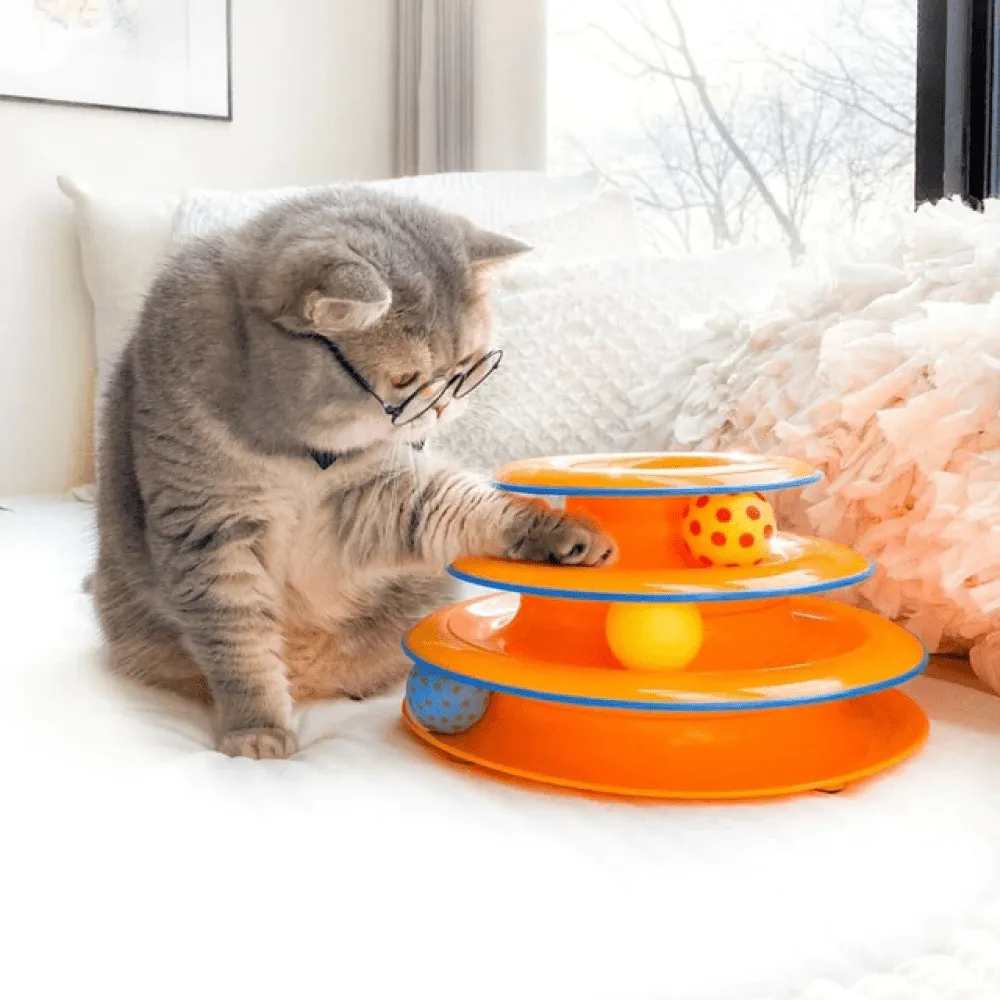 Outward Hound Tower of Track Three Level Active Toy for Cats (Orange)