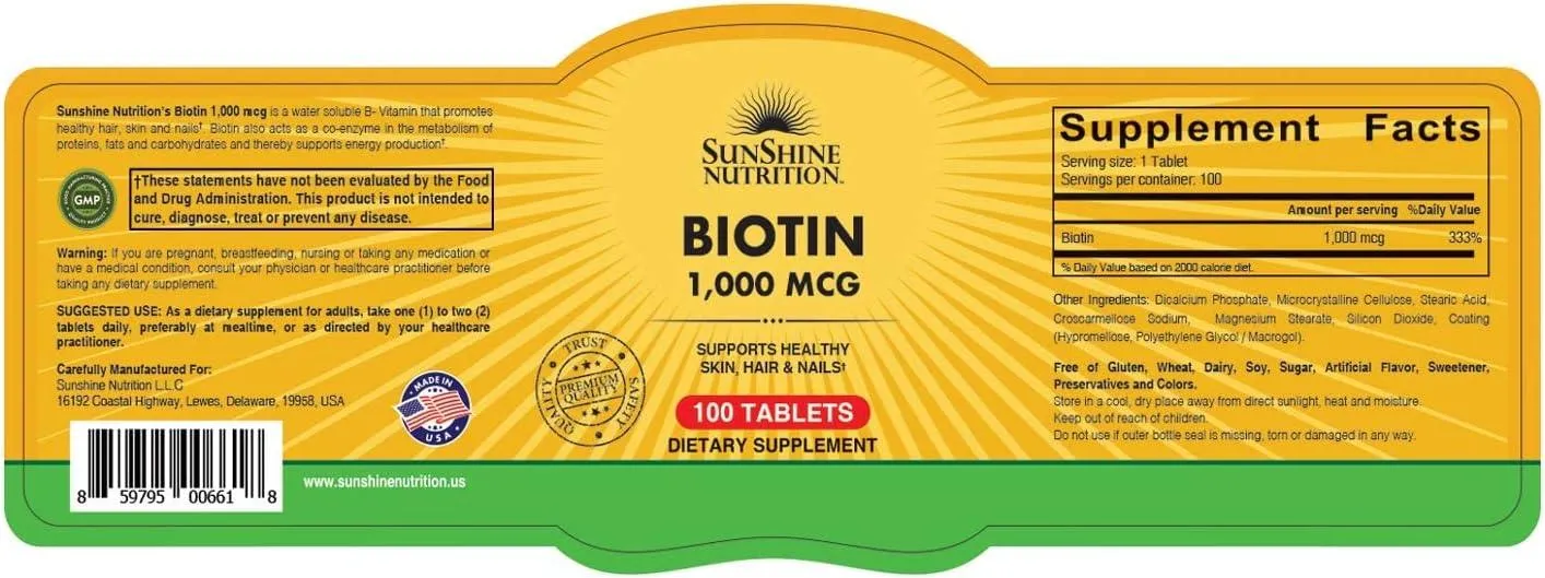 Sunshine N Ultra Potency Biotin 10000 Mcg 100 Tab
