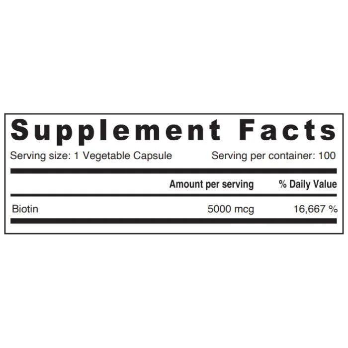 Sunshine Nutrition Biotin 5000mcg High Strength Formula 100 Capsules