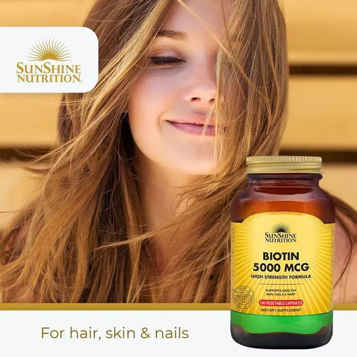 Sunshine Nutrition Biotin 5000mcg High Strength Formula 100 Capsules