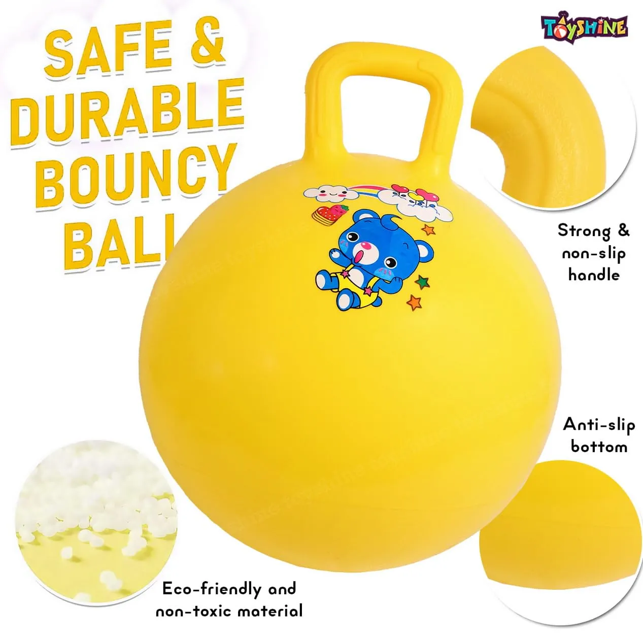 Toyshine Hopper Ball 45cm for Kids Ages: 3-6 Inflatable Hopping Balls Jumping Therapy Ball Toys Sit and Bounce Ball with Handle - Yellow