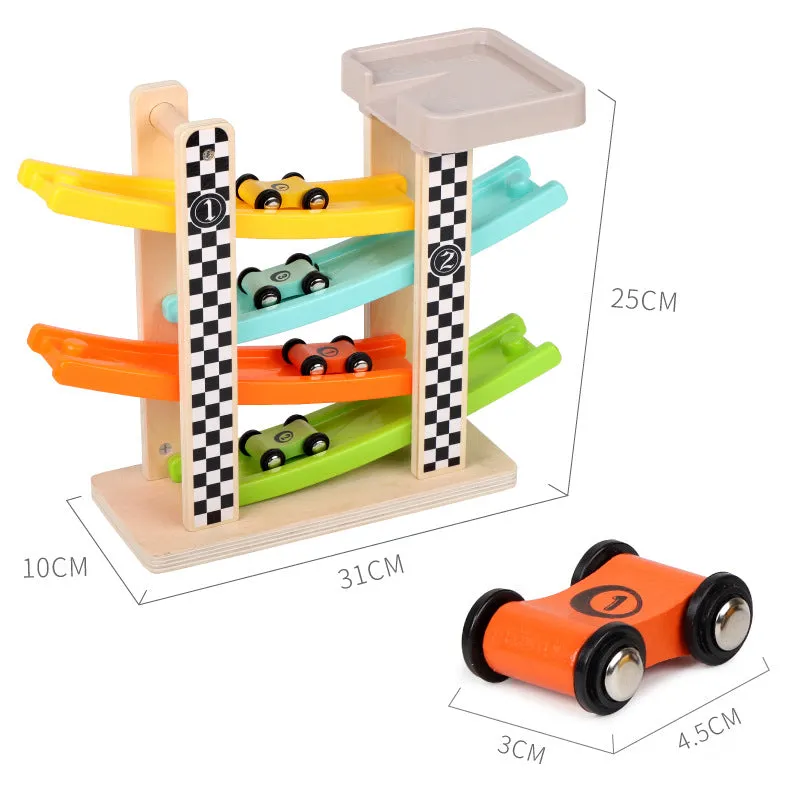 Wooden Fun Four-Track Gliding Car Toy